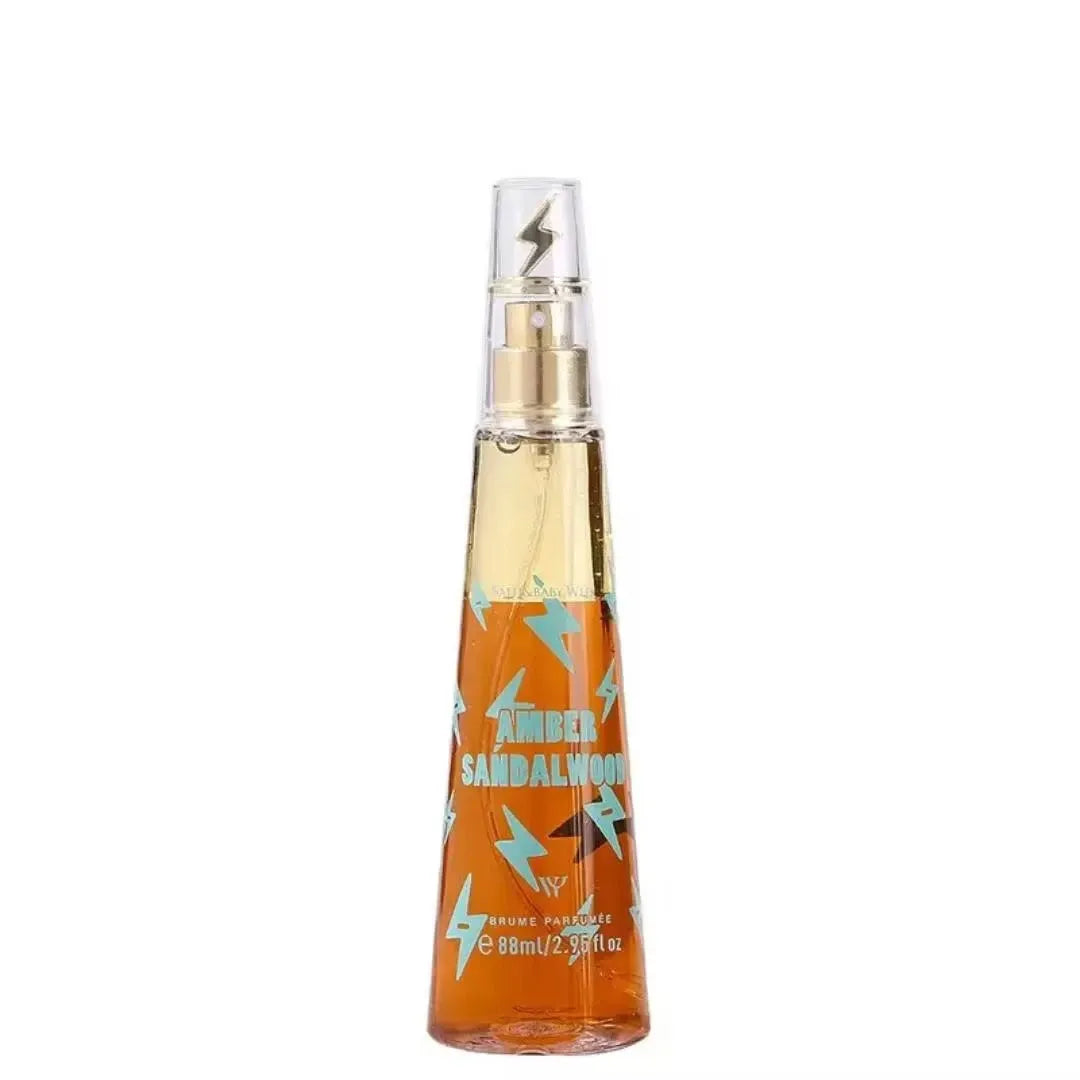 LYRZIX AMBER SANDALWOOD Vanilla Coconut Body Mist 88ml front bottle for summer travel touch-ups