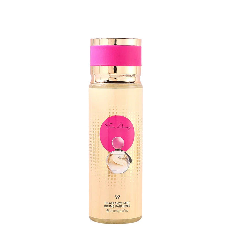LYRZIX FOR AWAY Coconut Peach Floral Body Mist 250ml front bottle for summer travel touch-ups