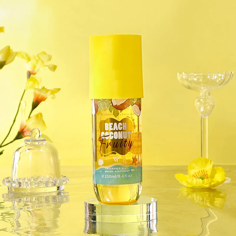 LYRZIX BEACH COCONUT Vanilla Coconut Body Mist 250ml front bottle for summer travel touch-ups