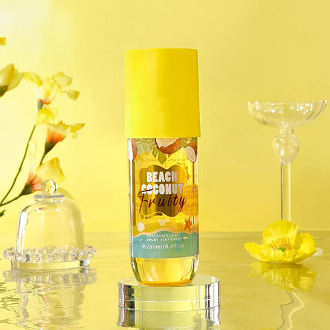 LYRZIX BEACH COCONUT Vanilla Coconut Body Mist 250ml front bottle for summer travel touch-ups