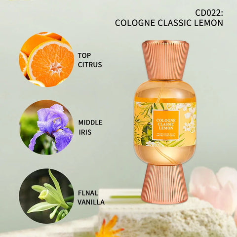 LYRZIX CALSSIC LEMON Citrus Green Apple Body Mist 200ml front bottle for summer travel touch-ups