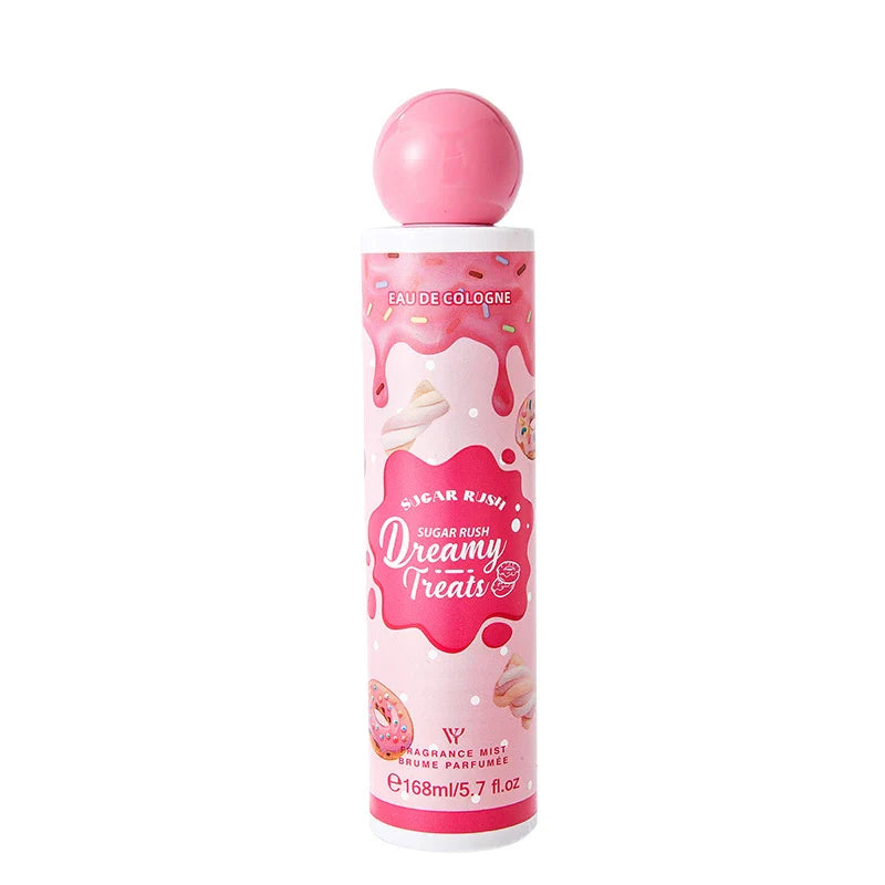 LYRZIX DREAMY TREATS Peach Coconut Body Mist 168ml front bottle for summer travel touch-ups