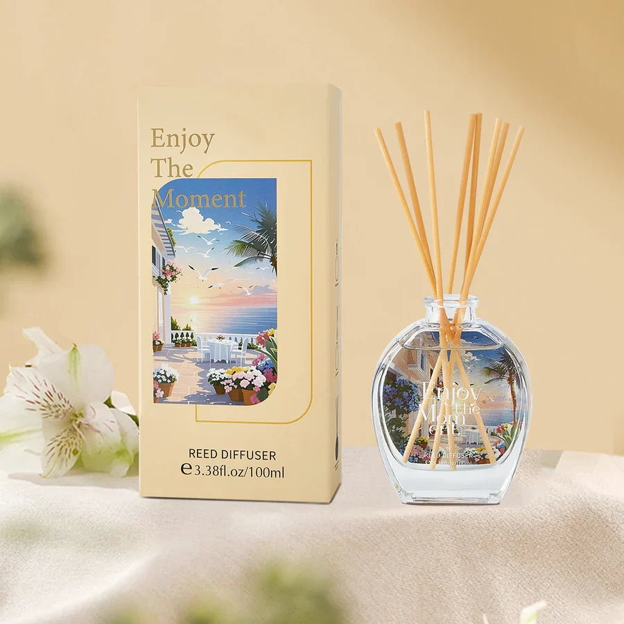 LYRZIX ENJOY THE MOMENT Nutmeg Incense Reed Diffuser 100ml front bottle for home fragrance styling