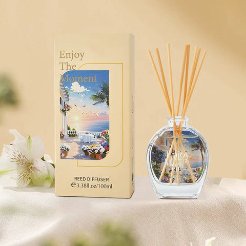 LYRZIX ENJOY THE MOMENT Nutmeg Incense Reed Diffuser 100ml front bottle for home fragrance styling