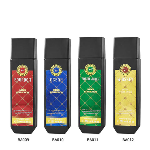 LYRZIX OCEAN Mint Lemon Cedar Men’s Body Mist 250ml studio lineup with matching fragrance variants gallery angle