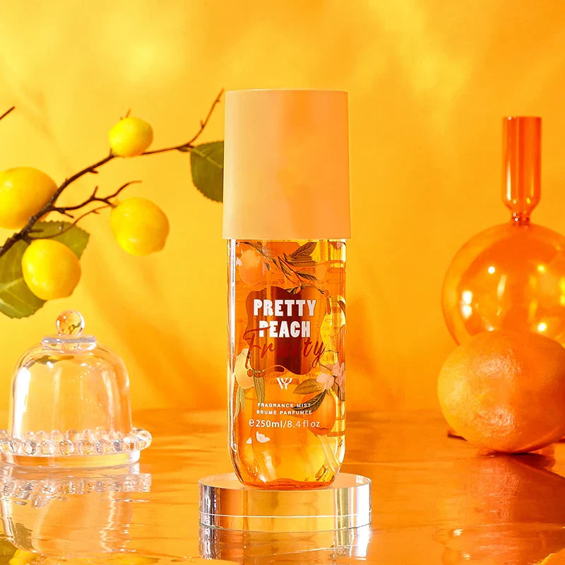 LYRZIX PRETTY PEACH Peach Green Tea Body Mist 250ml front bottle for daily fragrance routines