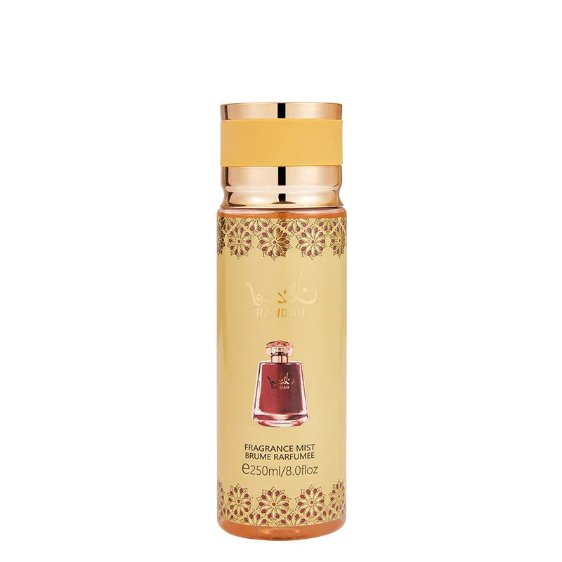 LYRZIX RAWDAH Caramel Oakmoss Amber Body Mist 250ml front bottle for fragrance layering
