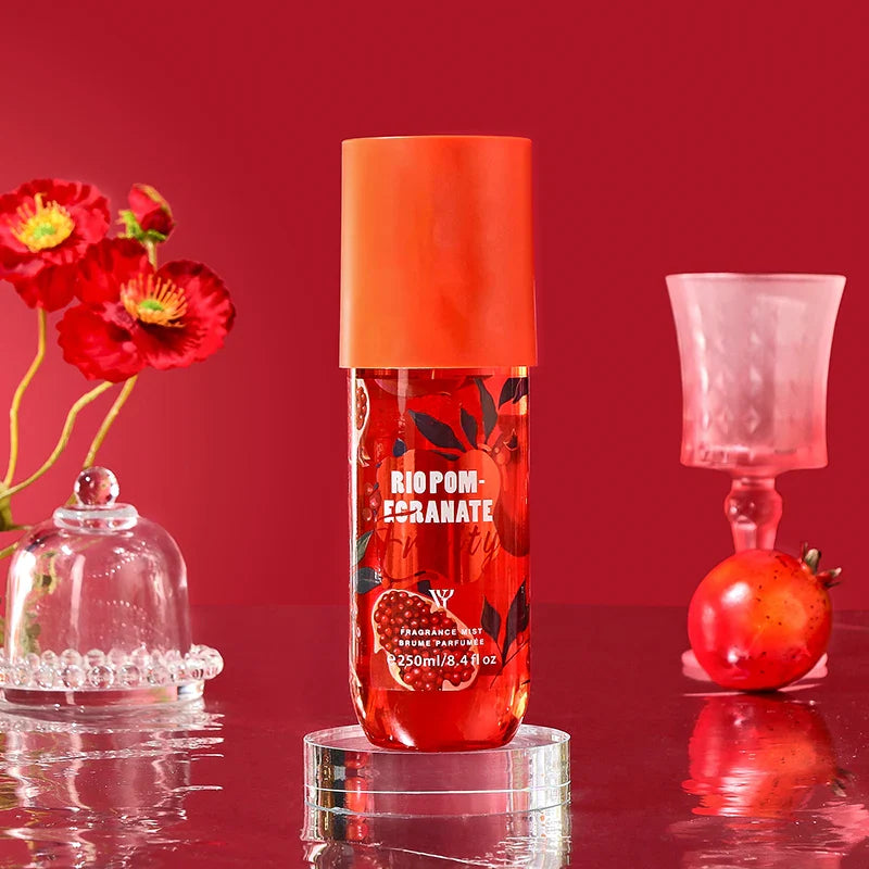 LYRZIX RIO POMEGRANATE Tropical Guava Body Mist 250ml front bottle for summer travel touch-ups