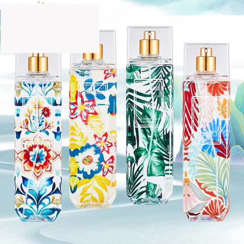 LYRZIX SECRET GARDEN Peach Hibiscus Body Mist 250ml lifestyle lineup with matching fragrance variants
