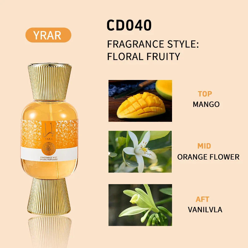 LYRZIX YARA Mango Coconut Body Mist front bottle for summer travel touch-ups