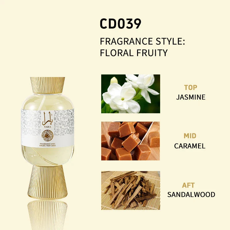 LYRZIX YARA Peach Caramel Body Mist front bottle for fragrance layering